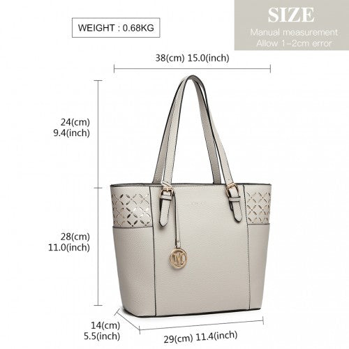 LG1943 - MISS LULU LASER CUT OUT TOTE SHOPPER BAG - GREY | Neil's Luggage Store