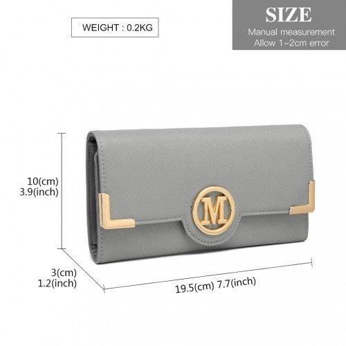 LP2022 - Miss Lulu Leather Look Classic Long Purse - Grey | Neil's Luggage Store
