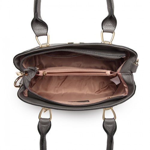 LG6865 Miss Lulu Leather Look Weave Effect Shoulder Bag Grey | Neil's Luggage Store