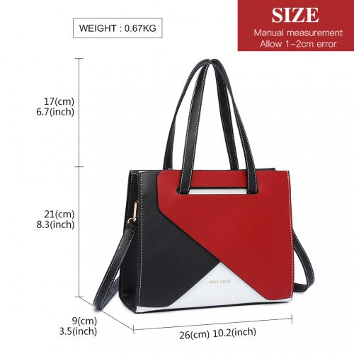 LB2008 - Miss Lulu Contrast Panel Shoulder Bag - Red | Neil's Luggage Store