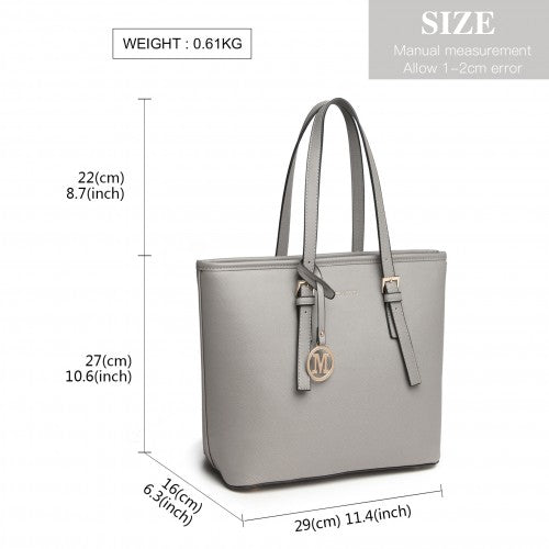 LT2054 - Miss Lulu Minimalist Tote Handbag Structured - Grey | Neil's Luggage Store