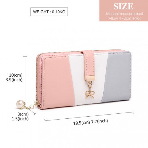 LP2030 - Miss Lulu Tri Colour Women's Leather Look Purse - Grey | Neil's Luggage Store