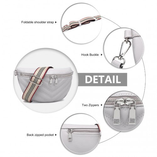 LB2307 - Miss Lulu Wide Strap Bum Bag Lightweight Adjustable Waist Bag - Grey | Neil's Luggage Store