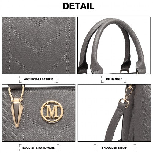 LG6865 Miss Lulu Leather Look Weave Effect Shoulder Bag Grey | Neil's Luggage Store