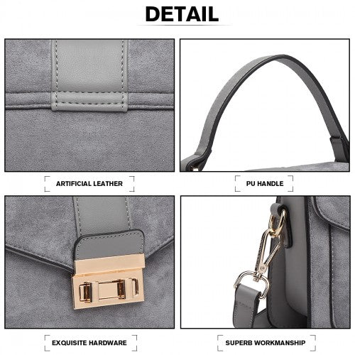 LB6872 - Miss Lulu Matte PU Leather Midi Handbag Cross Body Bag - Grey | Neil's Luggage Store