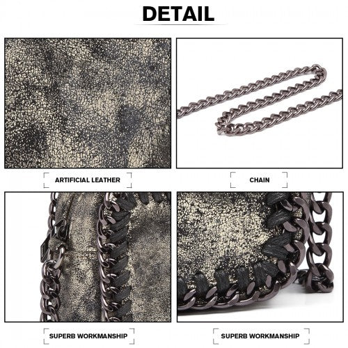 E6846 - Miss Lulu Metallic Effect Leather Look Chain Shoulder Bag - Gold | Neil's Luggage Store