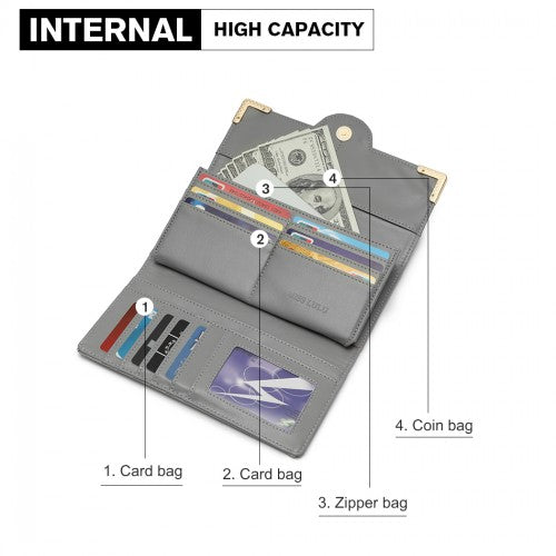LP2022 - Miss Lulu Leather Look Classic Long Purse - Grey | Neil's Luggage Store