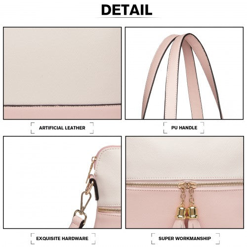 LG2023 - Miss Lulu Elegant 3-Piece Leather Look Tote Bag Set - Versatile & Chic for Every Occasion - Pink And Beige | Neil's Luggage Store
