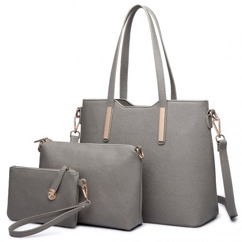 LT6648 - Miss Lulu Three Piece Tote Shoulder Bag And Clutch - Grey - Neils Luggage Store