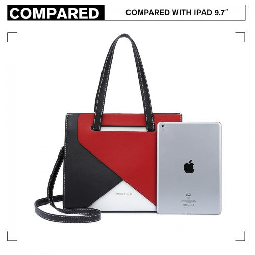 LB2008 - Miss Lulu Contrast Panel Shoulder Bag - Red | Neil's Luggage Store