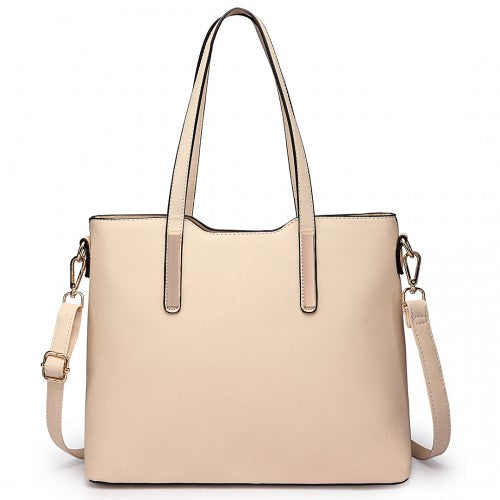 LT6648 - Miss Lulu Three Piece Tote Shoulder Bag And Clutch - Beige | Neil's Luggage Store