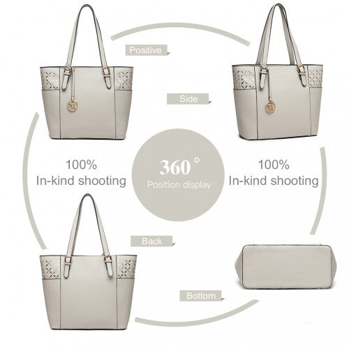 LG1943 - MISS LULU LASER CUT OUT TOTE SHOPPER BAG - GREY | Neil's Luggage Store