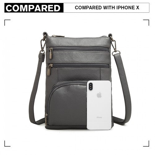 LB6927 - Miss Lulu Multi Pocket Leather Look RFID-Blocking Cross Body Bag - Grey | Neil's Luggage Store