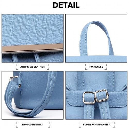 E1669 - Miss Lulu Faux Leather Stylish Fashion Backpack - Light Blue | Neil's Luggage Store
