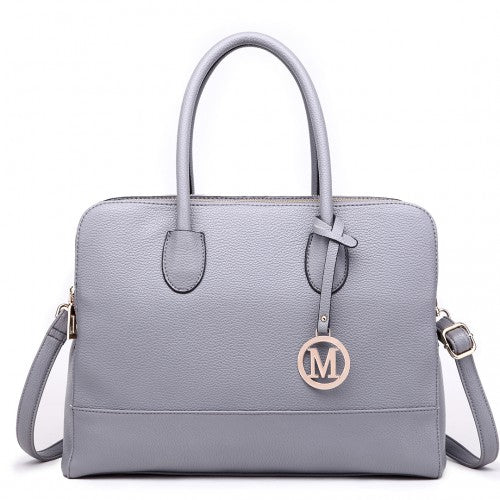 LT1726 - Miss Lulu Textured PU Leather Medium Size Classic Tote Bag Shoulder Bag Grey | Neil's Luggage Store