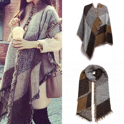 S6427 - Women Ladies Fashion Plaid Scarf Blanket Winter Warm Wrap Shawl - Coffee | Neil's Luggage Store