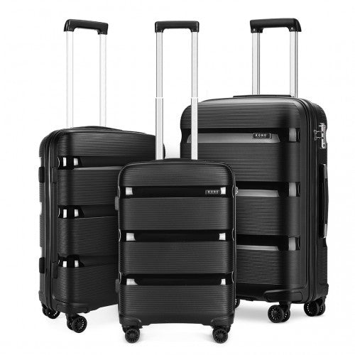 K2092L - Kono Bright Hard Shell PP Suitcase 3 Pieces Set - Classic Collection - Black | Neil's Luggage Store