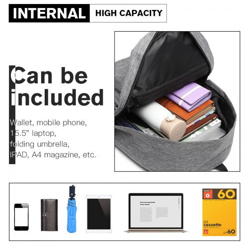 E1930 - Kono Durable Polyester Everyday Backpack With Sleek Design - Grey | Neil's Luggage Store