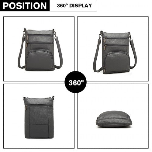 LB6927 - Miss Lulu Multi Pocket Leather Look RFID-Blocking Cross Body Bag - Grey | Neil's Luggage Store