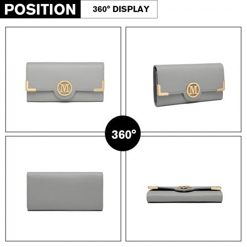 LP2022 - Miss Lulu Leather Look Classic Long Purse - Grey | Neil's Luggage Store