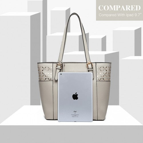 LG1943 - MISS LULU LASER CUT OUT TOTE SHOPPER BAG - GREY | Neil's Luggage Store