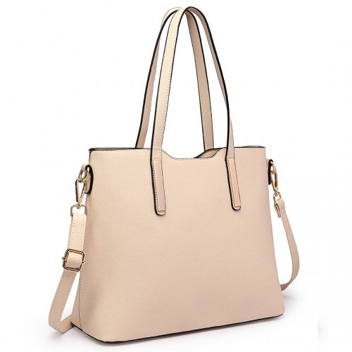LT6648 - Miss Lulu Three Piece Tote Shoulder Bag And Clutch - Beige | Neil's Luggage Store