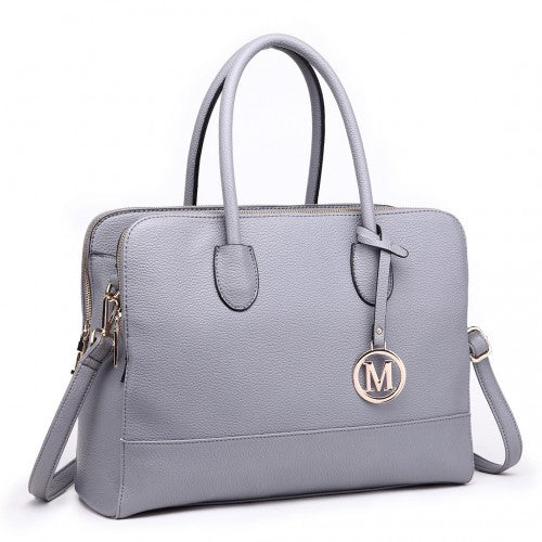 LT1726 - Miss Lulu Textured PU Leather Medium Size Classic Tote Bag Shoulder Bag Grey | Neil's Luggage Store