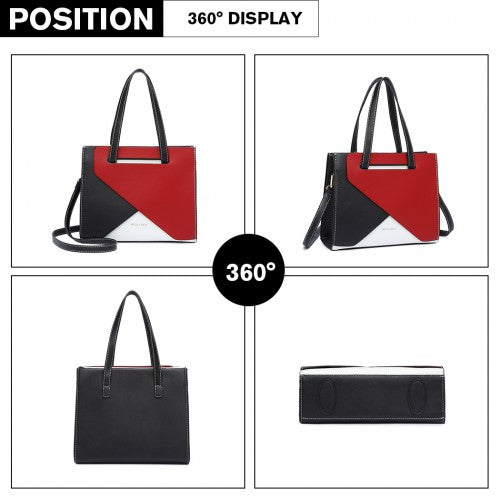 LB2008 - Miss Lulu Contrast Panel Shoulder Bag - Red | Neil's Luggage Store
