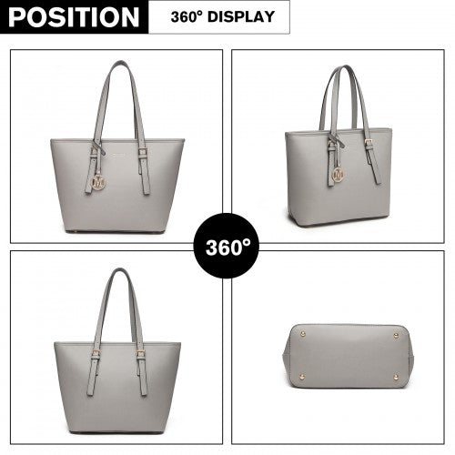 LT2054 - Miss Lulu Minimalist Tote Handbag Structured - Grey | Neil's Luggage Store