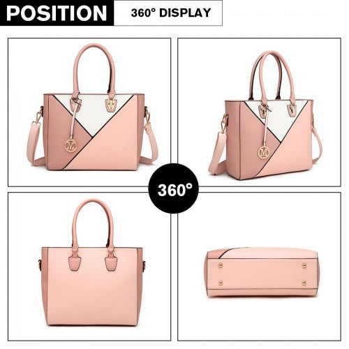LG2013 - Miss Lulu Leather Look Geometric Ombre Handbag - Nude | Neil's Luggage Store