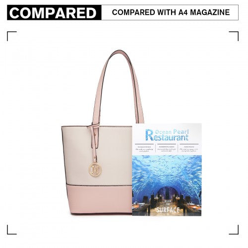 LG2023 - Miss Lulu Elegant 3-Piece Leather Look Tote Bag Set - Versatile & Chic for Every Occasion - Pink And Beige | Neil's Luggage Store