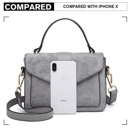 LB6872 - Miss Lulu Matte PU Leather Midi Handbag Cross Body Bag - Grey | Neil's Luggage Store