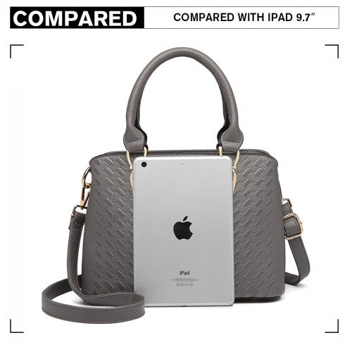LG6865 Miss Lulu Leather Look Weave Effect Shoulder Bag Grey | Neil's Luggage Store