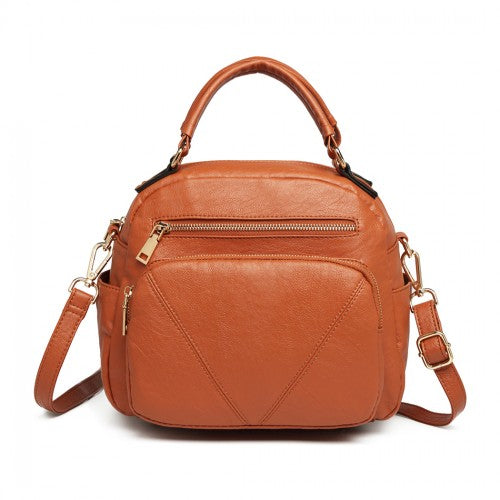 LB6907 - Miss Lulu Bowler Style Shoulder Bag - Brown | Neil's Luggage Store