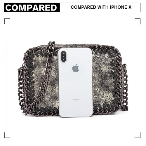 E6846 - Miss Lulu Metallic Effect Leather Look Chain Shoulder Bag - Gold | Neil's Luggage Store