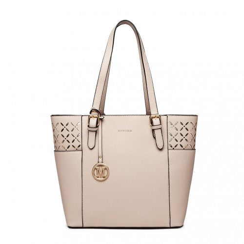 LG1943 - MISS LULU LASER CUT OUT TOTE SHOPPER BAG - BEIGE | Neil's Luggage Store