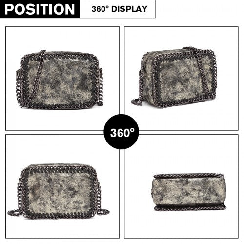 E6846 - Miss Lulu Metallic Effect Leather Look Chain Shoulder Bag - Gold | Neil's Luggage Store