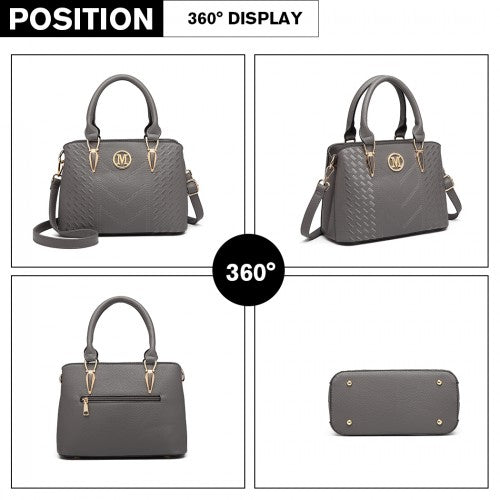 LG6865 Miss Lulu Leather Look Weave Effect Shoulder Bag Grey | Neil's Luggage Store