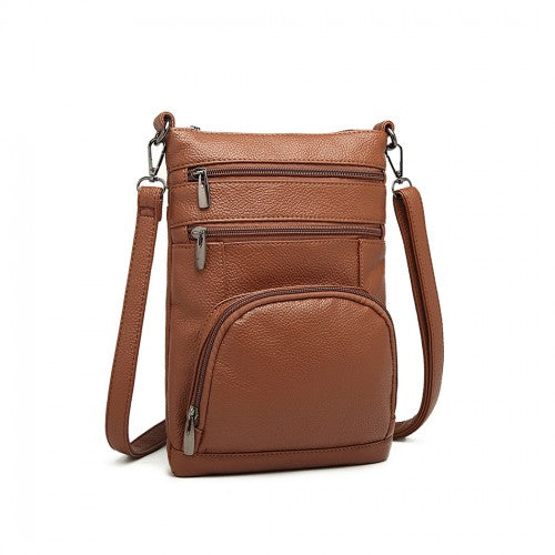 LB6927 - Miss Lulu Multi Pocket Leather Look RFID-Blocking Cross Body Bag - Brown | Neil's Luggage Store