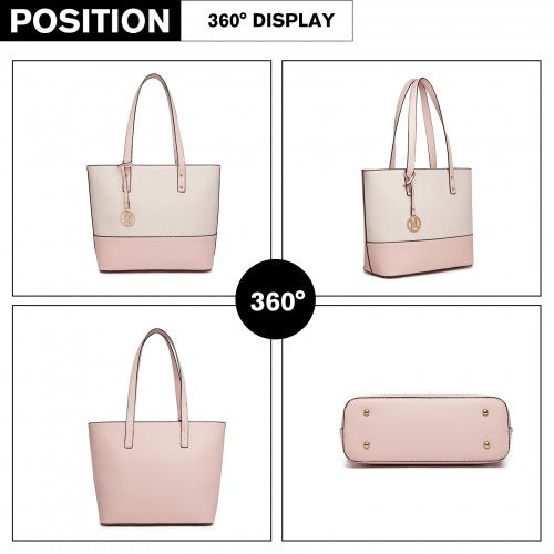 LG2023 - Miss Lulu Elegant 3-Piece Leather Look Tote Bag Set - Versatile & Chic for Every Occasion - Pink And Beige | Neil's Luggage Store