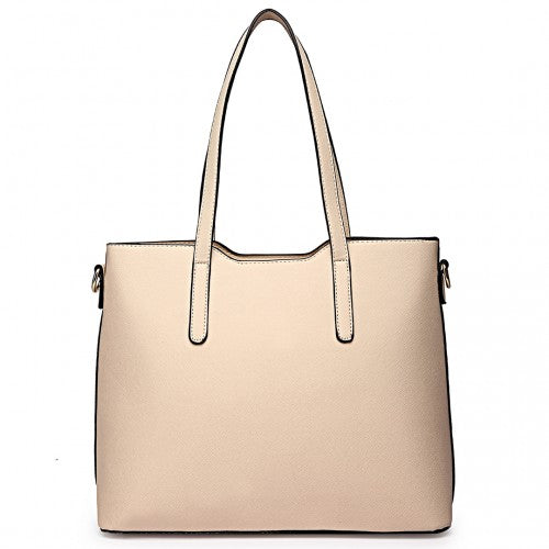 LT6648 - Miss Lulu Three Piece Tote Shoulder Bag And Clutch - Beige | Neil's Luggage Store