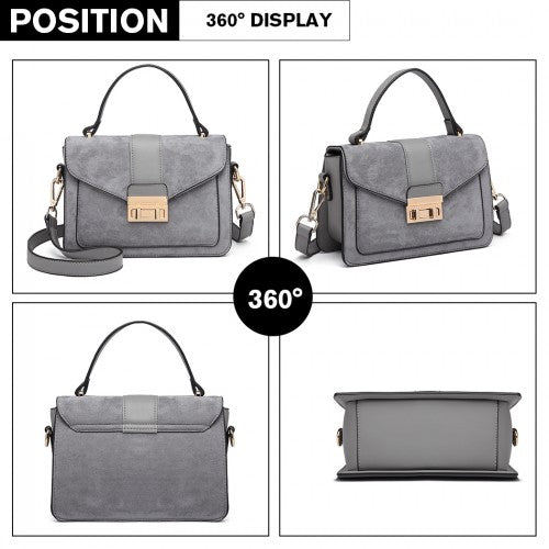LB6872 - Miss Lulu Matte PU Leather Midi Handbag Cross Body Bag - Grey | Neil's Luggage Store