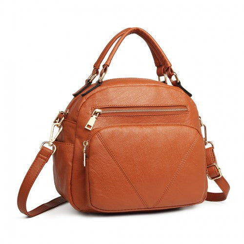 LB6907 - Miss Lulu Bowler Style Shoulder Bag - Brown | Neil's Luggage Store