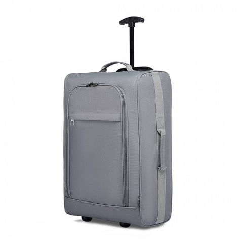 Grey Kono cabin size soft shell hand luggage with telescopic handle and front zip pocket