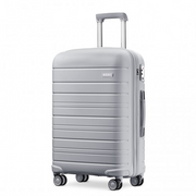 Kono 28 inch grey hard shell suitcase with multi texture design, four swivel wheels, telescopic handle, and TSA lock.