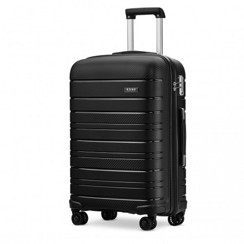 Kono 24 Inch multi texture hard shell black suitcase with telescopic handle and 4 swivel wheels