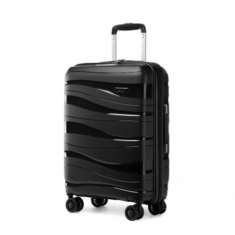 Kono 24 inch black lightweight polypropylene hard shell suitcase with TSA lock and four 360-degree swivel wheels