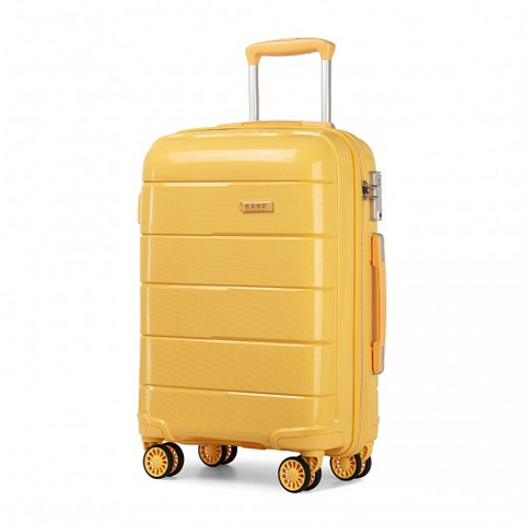Yellow KONO 24 inch hard shell polypropylene suitcase with telescopic handle and 360-degree swivel wheels