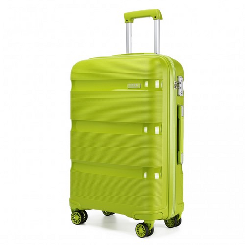 Kono 20 Inch Bright Green Hard Shell Carry-On Suitcase with telescopic handle and 4 swivel wheels