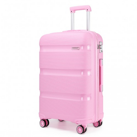 Kono 24 inch bright pink hard shell polypropylene suitcase with telescopic handle and 360-degree spinner wheels